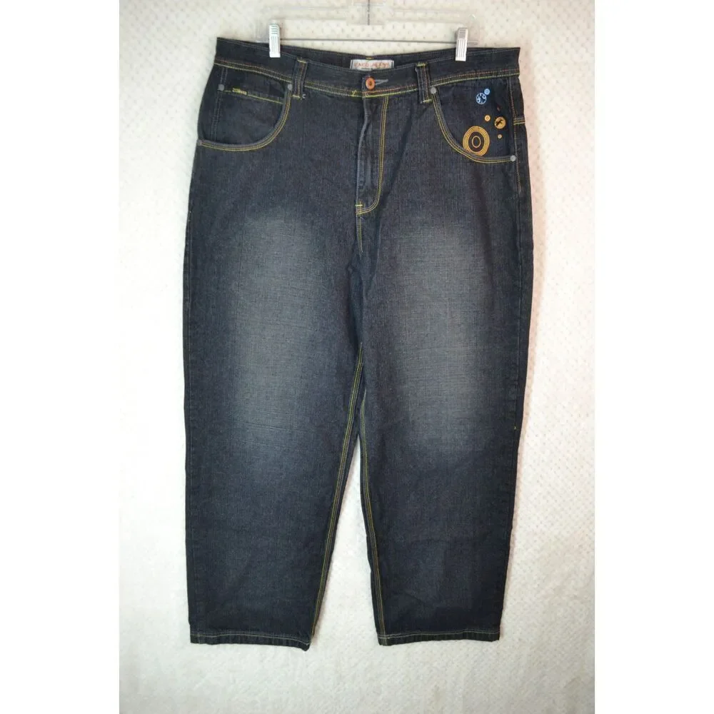Paco Jeans Men's 38x32 Dark Wash Graphic Print Baggy Y2K Skater Jeans